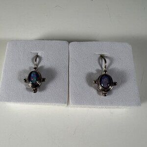 Sterling Silver Dangling Earrings With Oval Opalesque Gemstones